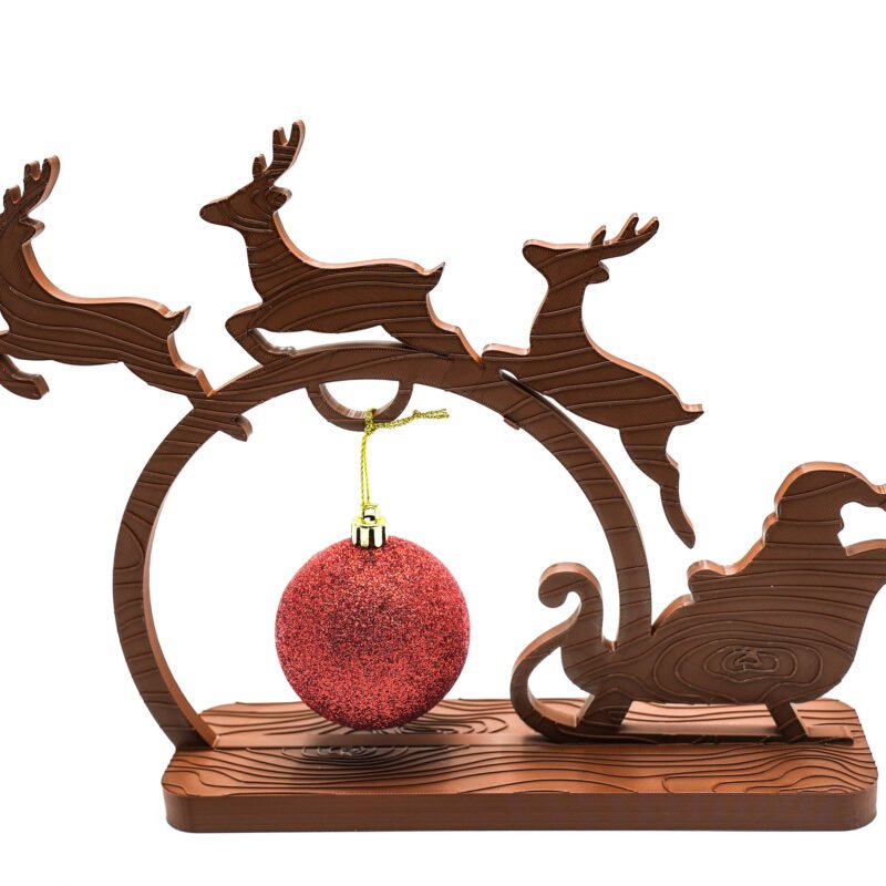 Stojak na bombkę | Renifery i Sanie 3D | Ozdoba świąteczna  |PLA |Brązowa