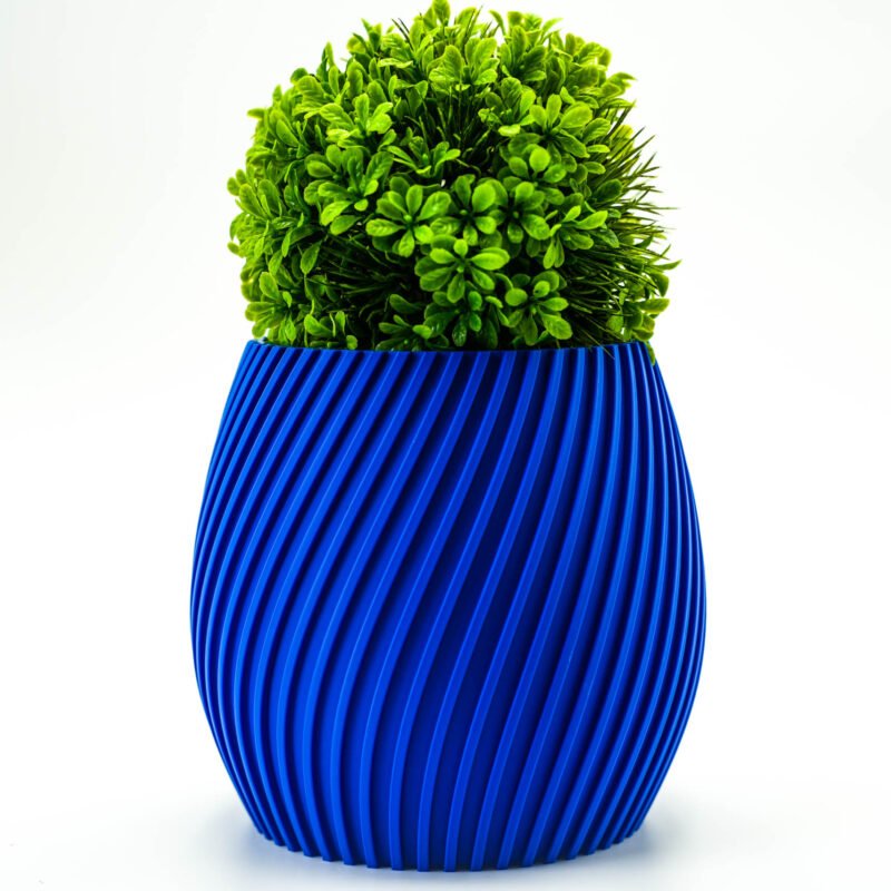 Duża Spiralna Donica 3D – Nowoczesna Dekoracja z Funkcjonalnością – Niebieska
