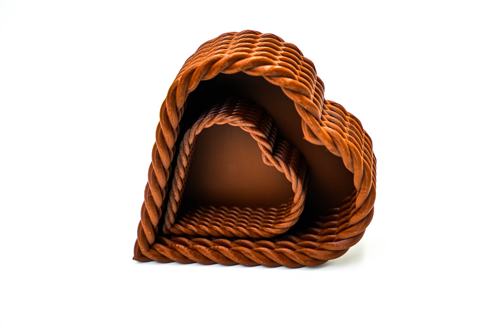 Zestaw dwóch koszy - Serce 3D - dekoracyjne pojemniki - Brązowe - obrazek 3