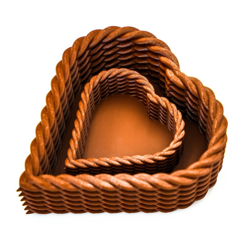 Zestaw dwóch koszy - Serce 3D - dekoracyjne pojemniki - Brązowe