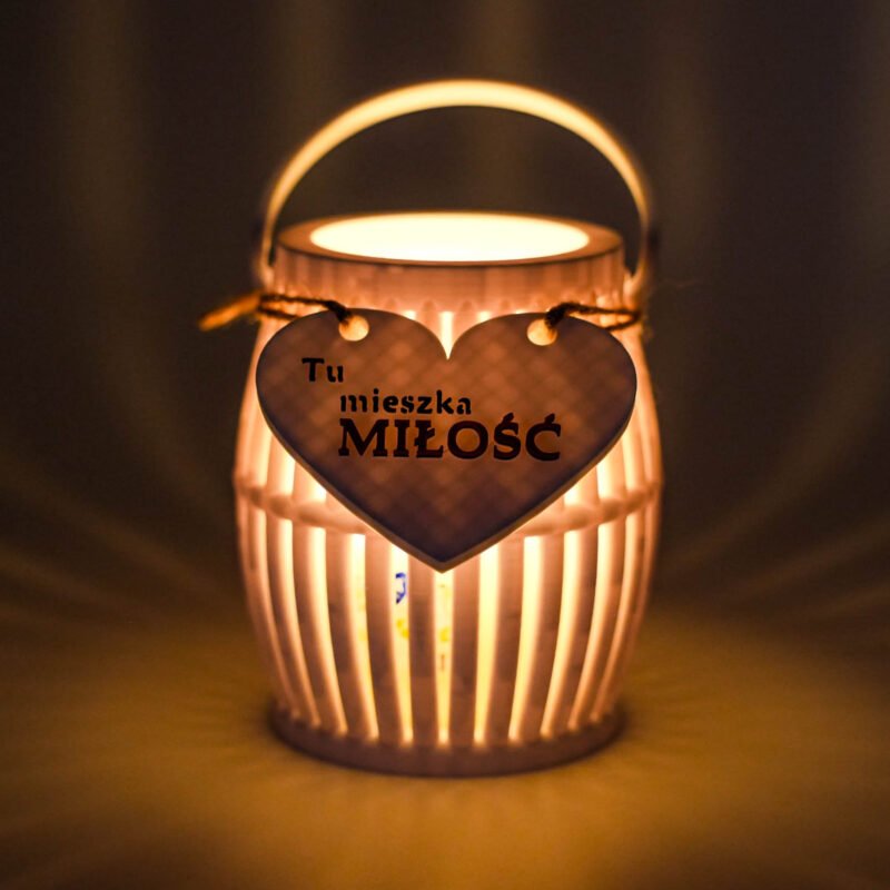 Lampion 3D „Tu mieszka MIŁOŚĆ” – Biały