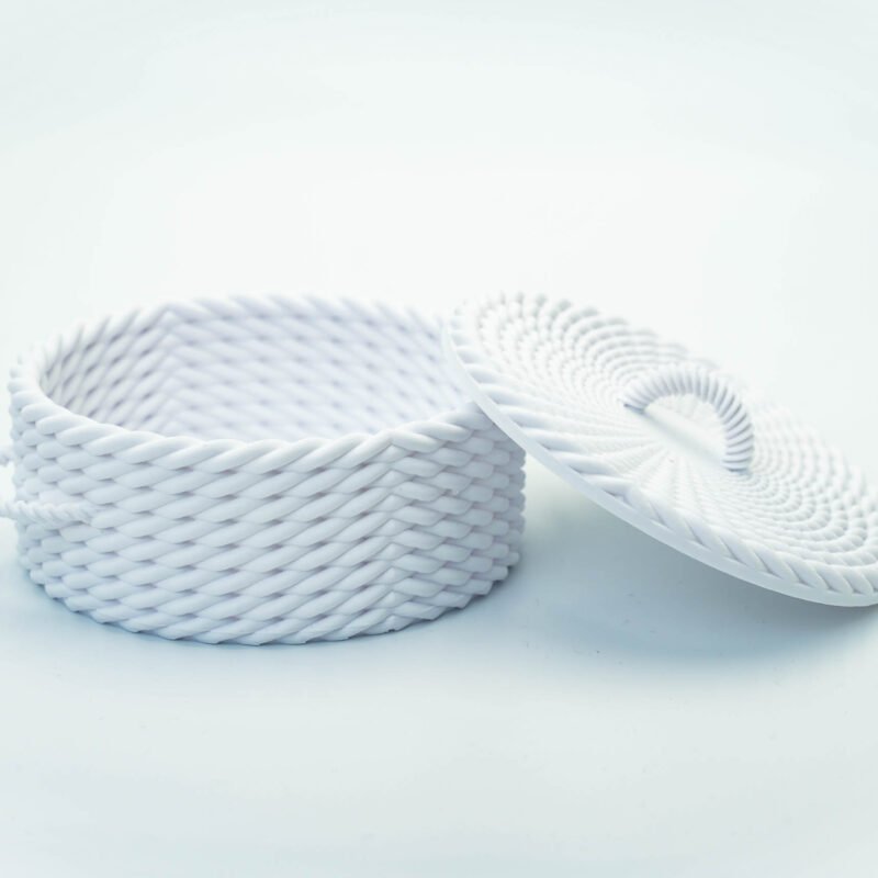 Okrągły koszyk – stylowy organizer na drobiazgi | z pokrywką | Biały