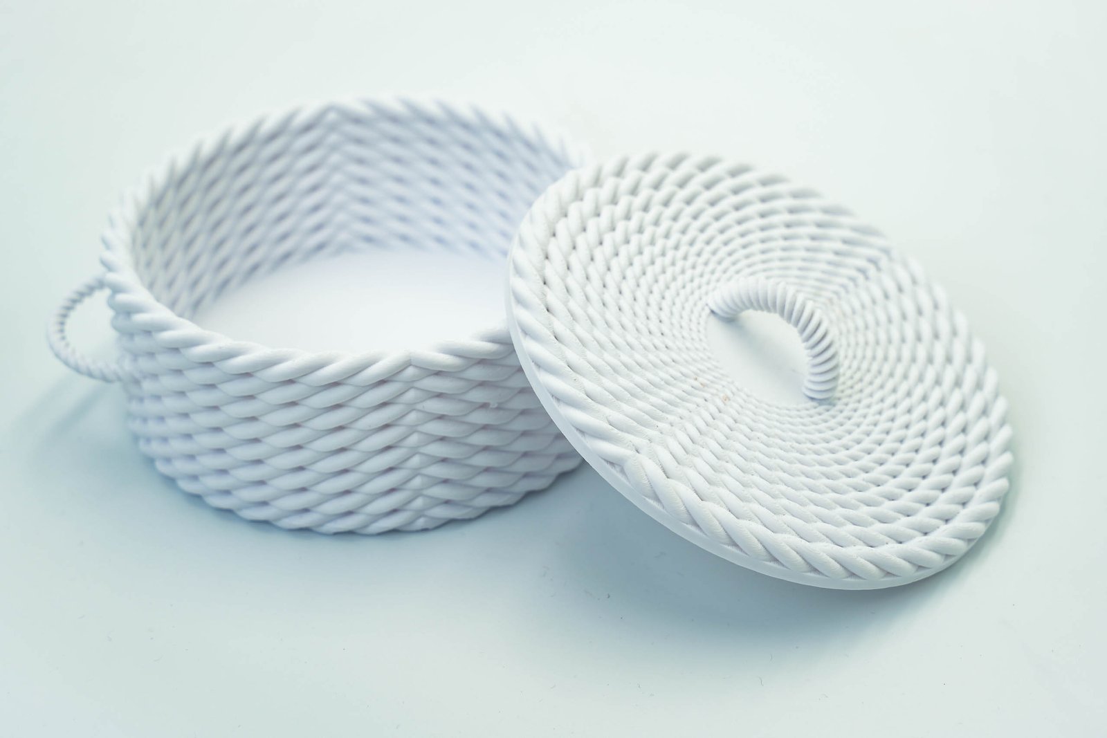 Okrągły koszyk – stylowy organizer na drobiazgi | z pokrywką | Biały - obrazek 4