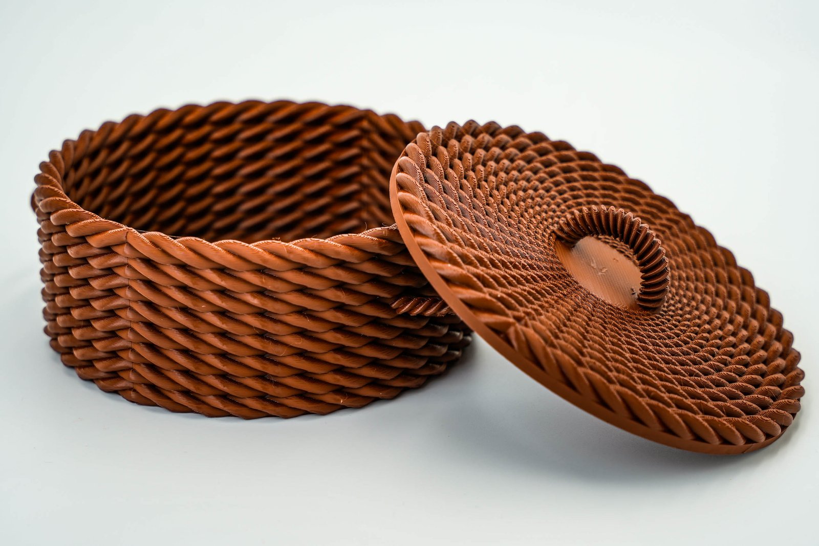 Okrągły koszyk – stylowy organizer na drobiazgi | z pokrywką | Brązowy - obrazek 7