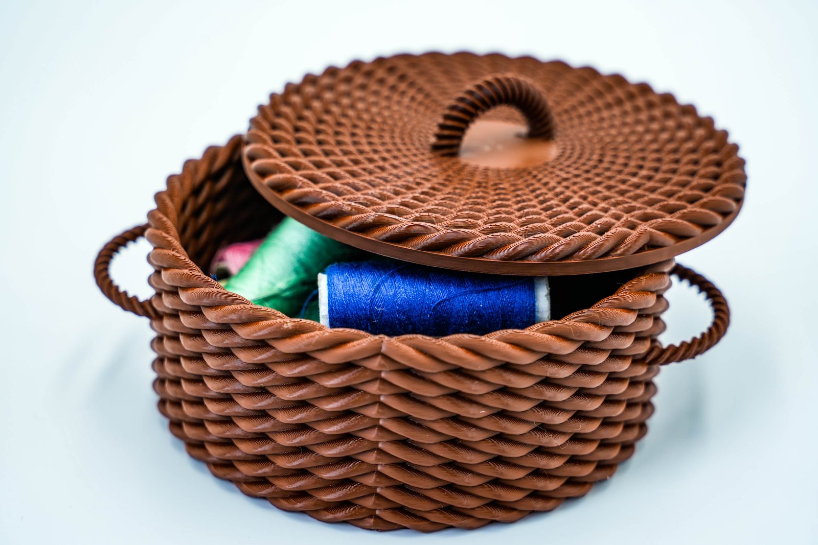 Okrągły koszyk – stylowy organizer na drobiazgi | z pokrywką | Brązowy - obrazek 3