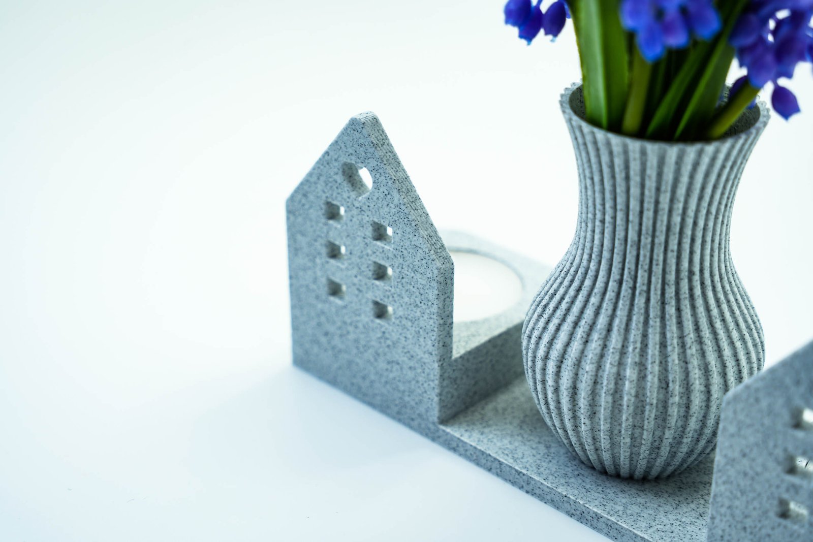 Świecznik dekoracyjny 3D z wazonem - styl skandynawski - Marmur - obrazek 4