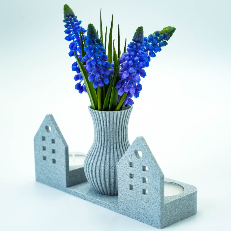 Świecznik dekoracyjny 3D z wazonem - styl skandynawski - Marmur