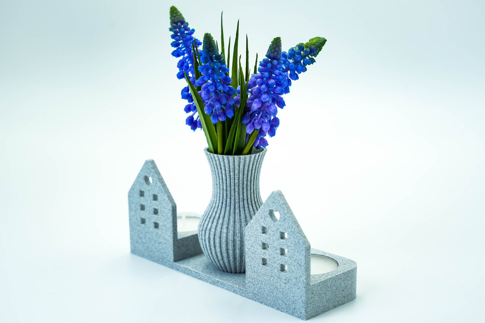 Świecznik dekoracyjny 3D z wazonem - styl skandynawski - Marmur - obrazek 2