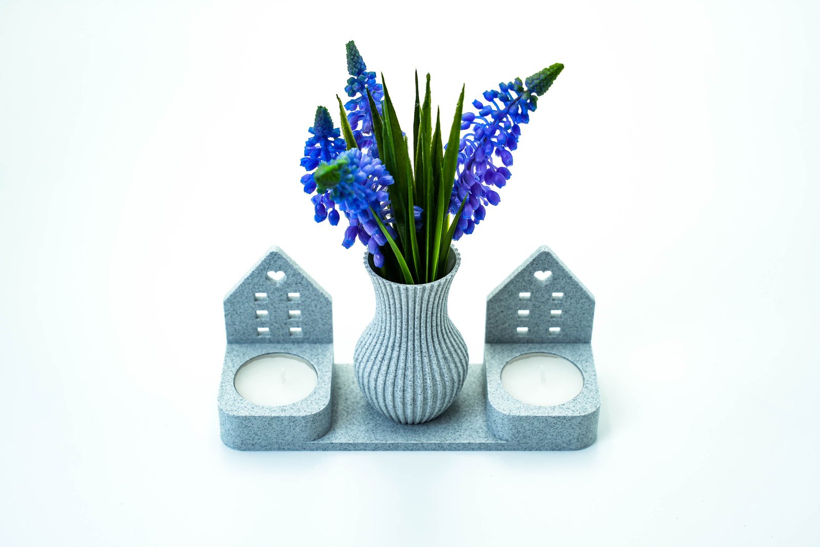 Świecznik dekoracyjny 3D z wazonem - styl skandynawski - Marmur - obrazek 6