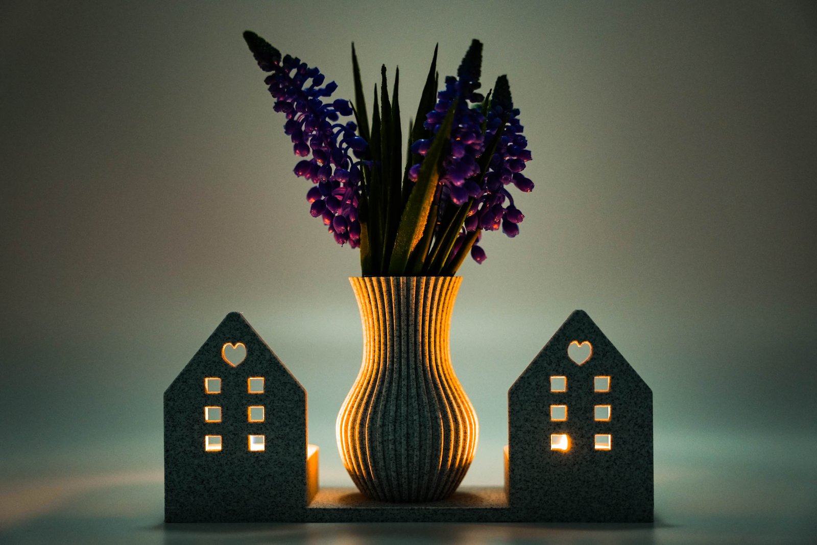 Świecznik dekoracyjny 3D z wazonem - styl skandynawski - Marmur - obrazek 3