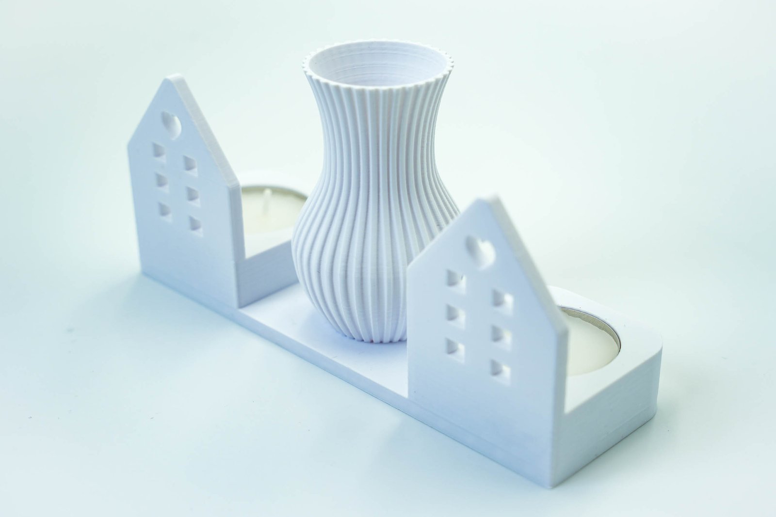 Świecznik dekoracyjny 3D z wazonem – styl skandynawski – Biały - obrazek 2