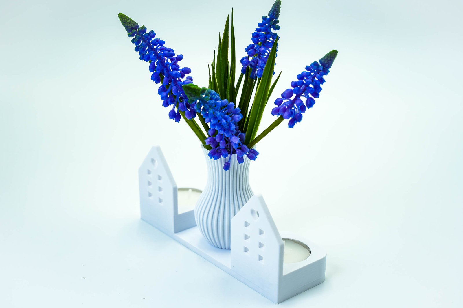 Świecznik dekoracyjny 3D z wazonem – styl skandynawski – Biały - obrazek 4