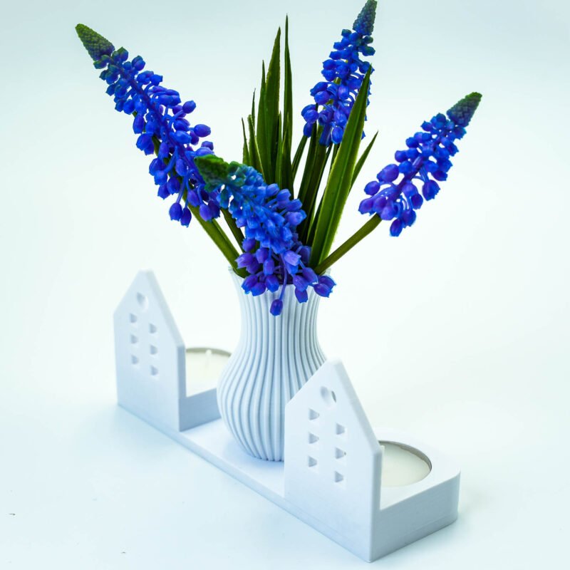 Świecznik dekoracyjny 3D z wazonem – styl skandynawski – Biały