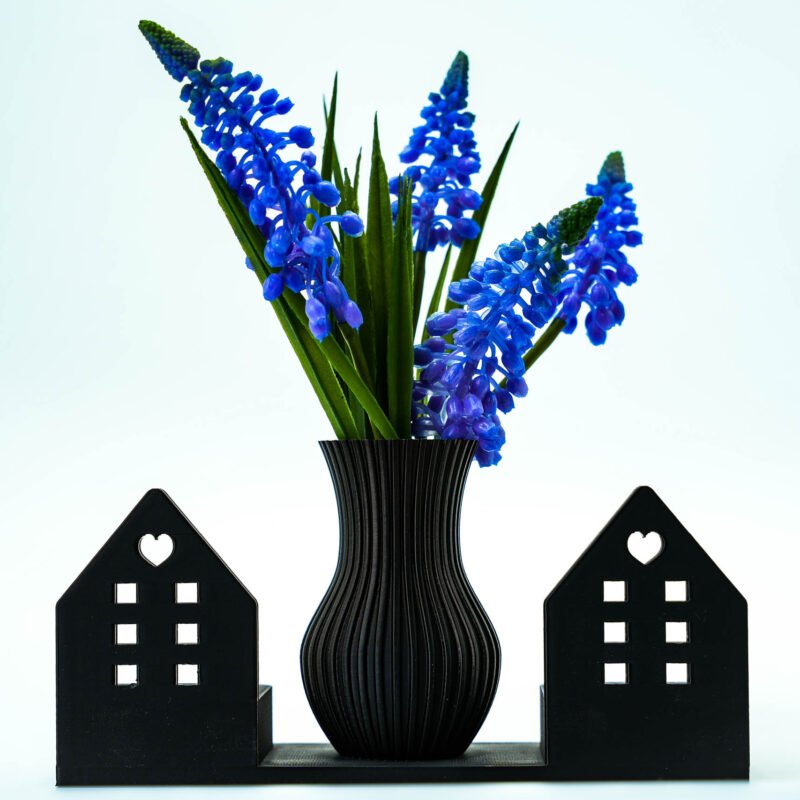 Świecznik dekoracyjny 3D z wazonem – styl skandynawski – Czarny