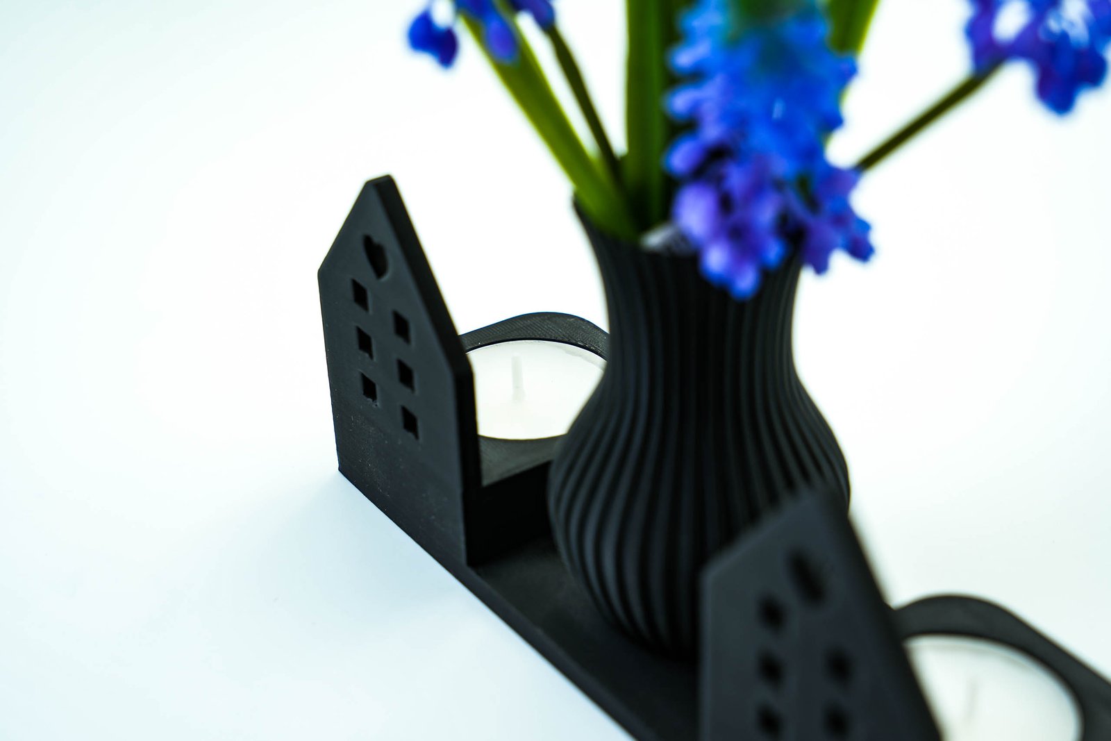 Świecznik dekoracyjny 3D z wazonem – styl skandynawski – Czarny - obrazek 5