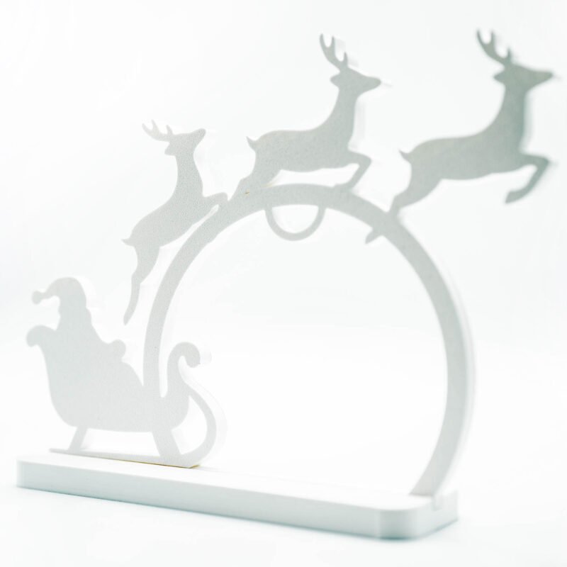 Stojak na bombkę | Renifery i Sanie 3D | Ozdoba świąteczna | PLA | Biały
